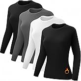 Coume 4 Pack Women's Thermal Shirts Fleece Lined Compression Crew Neck Long Sleeve Base Layer Tops Cold Weather