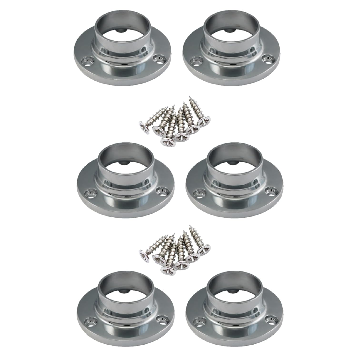 6 Pack Chrome Wardrobe Rail Locking End Sockets – Fits 19mm Round Hanging Rods – Includes Screws for Rod Support Installation