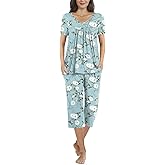 Aodemo Womens Capri Pajama Sets 2 Piece Summer Loungewear Ladies Pjs Set Sleepwear with Pockets