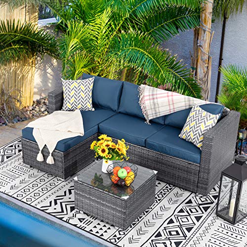 Walsunny 3 Piece Outdoor Furniture Sectional Sofa Patio Set with