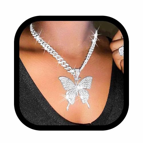 Zoestar Butterfly Pendant Necklace - Sparkling Crystal Rhinestone Chain Jewelry For Women, 14 Inch Length - View #3