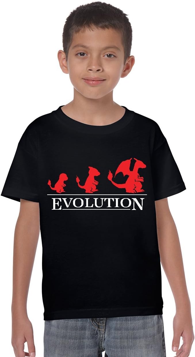 Mad Tees Charizard Evolution Inspired by Pokemon Kids T Shirt Black