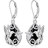 Hummingbird Earrings for Women Sterling Silver Black Agate Hummingbird Dangle Earrings Black Agate Bird Jewelry Christmas Gifts