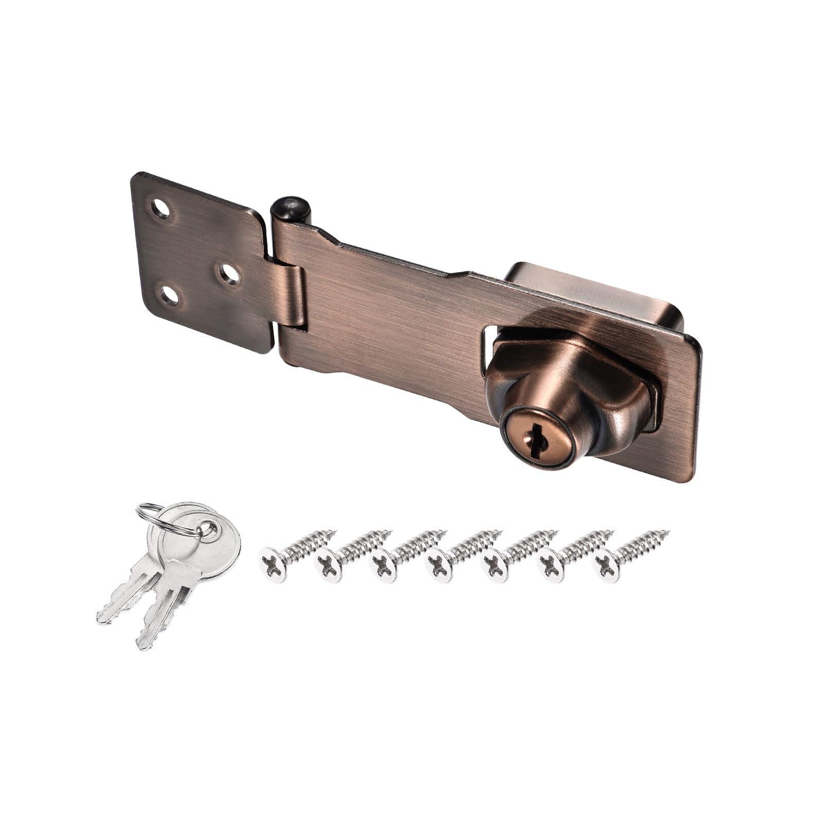 PATIKIL Keyed Hasp Locks, 4 Inch Twist Knob Locking Hasp Zinc Alloy Safety Hasp Latches with Keys Keyed Different for Cabinet Small Door, Copper