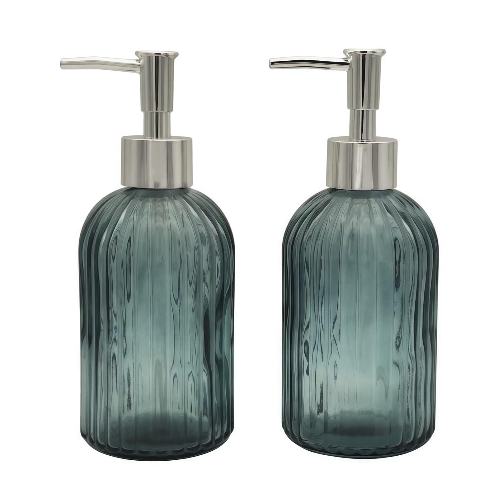 2 Pack Glass Soap Dispenser Bathroom Countertop Shampoo and Conditioner Dispenser Washing Up Liquid Hand Soap Pump Bottle Dispenser Kitchen(2, Grey)
