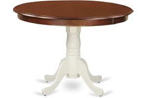 East West Furniture Hartland Dining Room Round Kitchen Table Top with Pedestal Base, 42x42 Inch, Mahogany & Linen White
