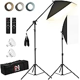 NiceVeedi 85W Photography Lighting, 2-Pack 20'' x 28'' Professional Softbox Lighting Kit with 42'' Boom Arm & 80'' Tripod Stand, Remote Control, Studio Lights for Live Streaming/Portrait/Photography
