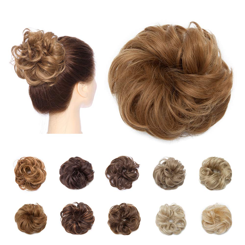 Silk-co Synthetic Hair Bun Extensions Messy Curly Hair Scrunchies Hairpieces Updo Donut Hairpieces for Women -Sandy Brown — image 1