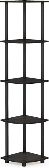 Furinno TURN-N-TUBE Corner Shelf 5-Tier Espresso Open Storage view 7