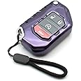 MECHCOS Compatible with Jeep Wrangler JL JLU Rubicon Wagoneer Gladiator JT Sahara JLU Purple Black TPU Flip Key Fob Cover Case Remote Holder Skin Protector Sleeve Accessories