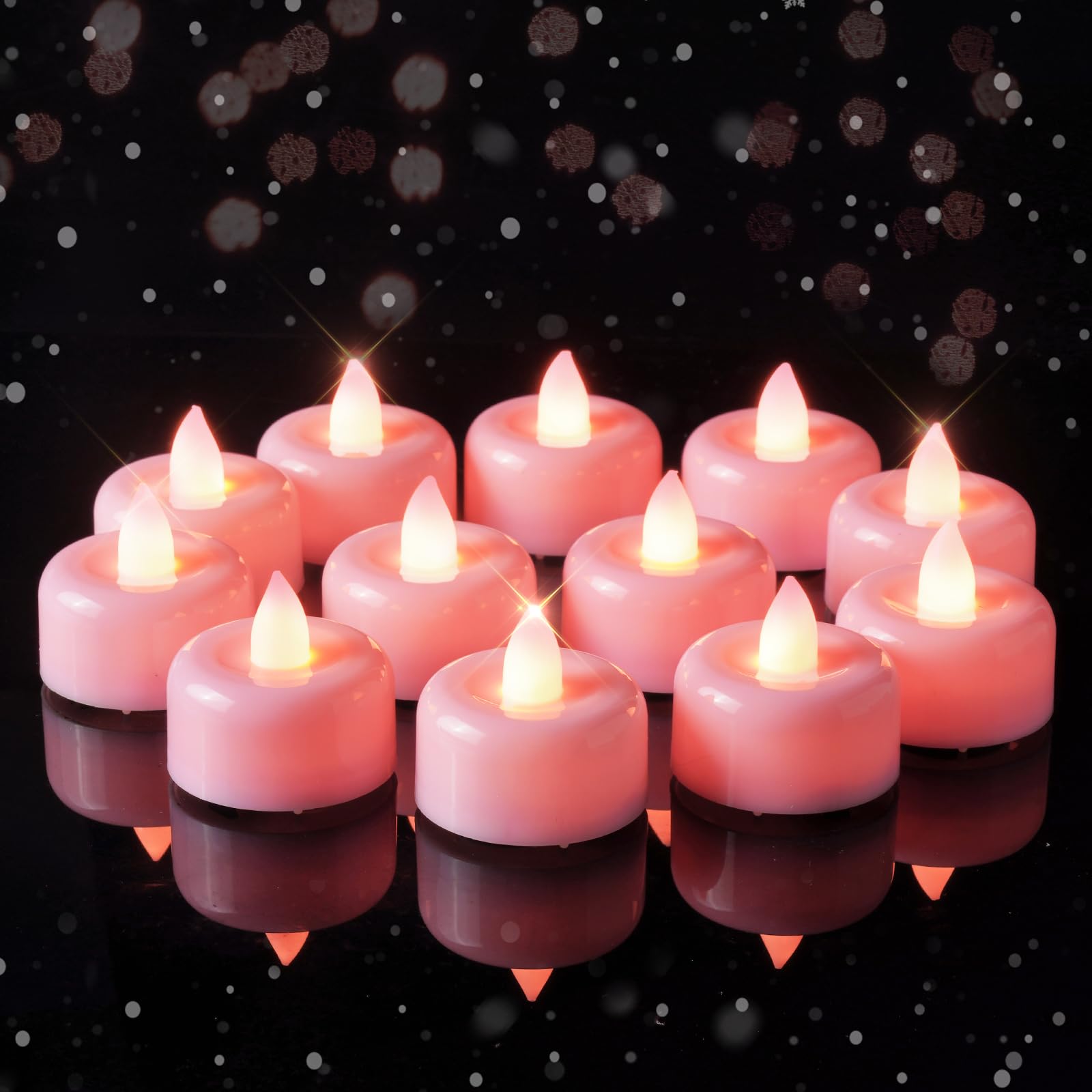 Photo 1 of Amagic 12 Pack Pink Flameless LED Tea Lights Candles Battery Operated, Electric Fake Tealight Candles for Votive, Wedding, Table Centerpiece, Theme Party, Aniversary, Proposal, Christmas, Pink Base