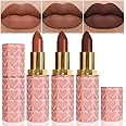 evpct 3Pcs Dark Deep Orange Brown Coffee Nude Matte Lipstick Sets for Women 24 Hour Matt Matte Lipstick Long Lasting Waterproof and Smudge Proof Fall Color Lipstick Shades Dark Brown Lip Liner Set 02