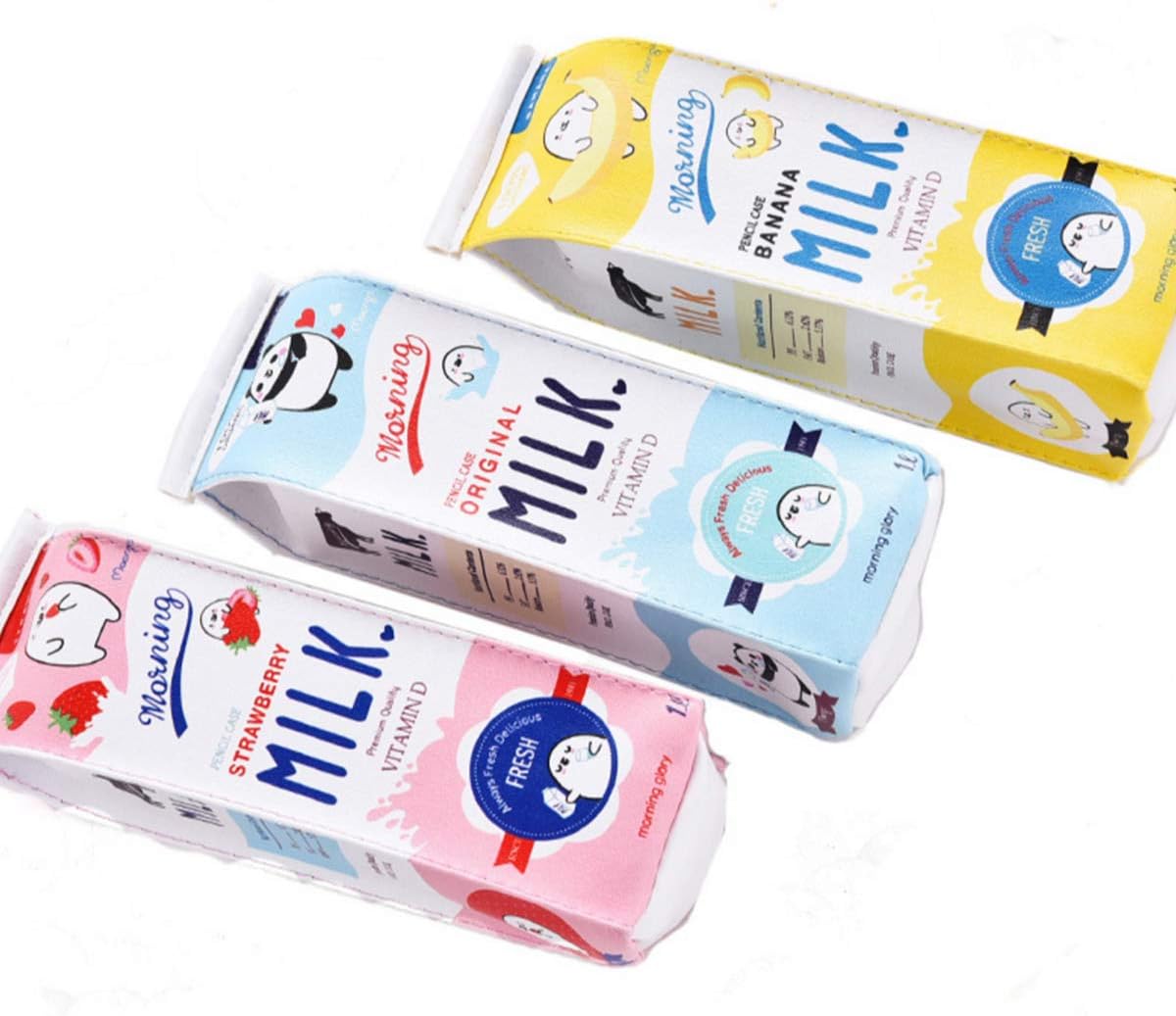 3 Pack Creative Milk Cartons Waterproof PU Big Capacity Pencil Case Pencil Holder Pen Pouch Stationery Organizer Cosmetic Bag(Yellow Blue Pink)