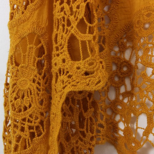 Jastie Open Stitch Cardigan Boho Hippie Butterfly Crochet Vest (Dark Yellow)