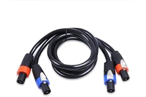 SUNNAREPOON Pack of 2 Speakon Cables 3 Feet, 12 Gauge 4 Conductor Speak-On to Speak-On Cable for Pro PA DJ Live Performance, Studio, Stage Wire with Twist Lock (1pc Blue & 1pc Orange)