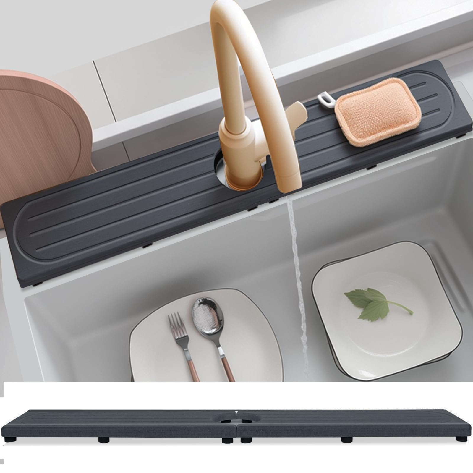 Photo 1 of Fast Drying Stone Faucet Mat for Kitchen Sink with Raised Feet, Water Absorbent Diatomite Stone Sink Tray, Faucet Sink Splash Guard, Prevents Moisture Buildup, Durable Protector for Bathroom Counter