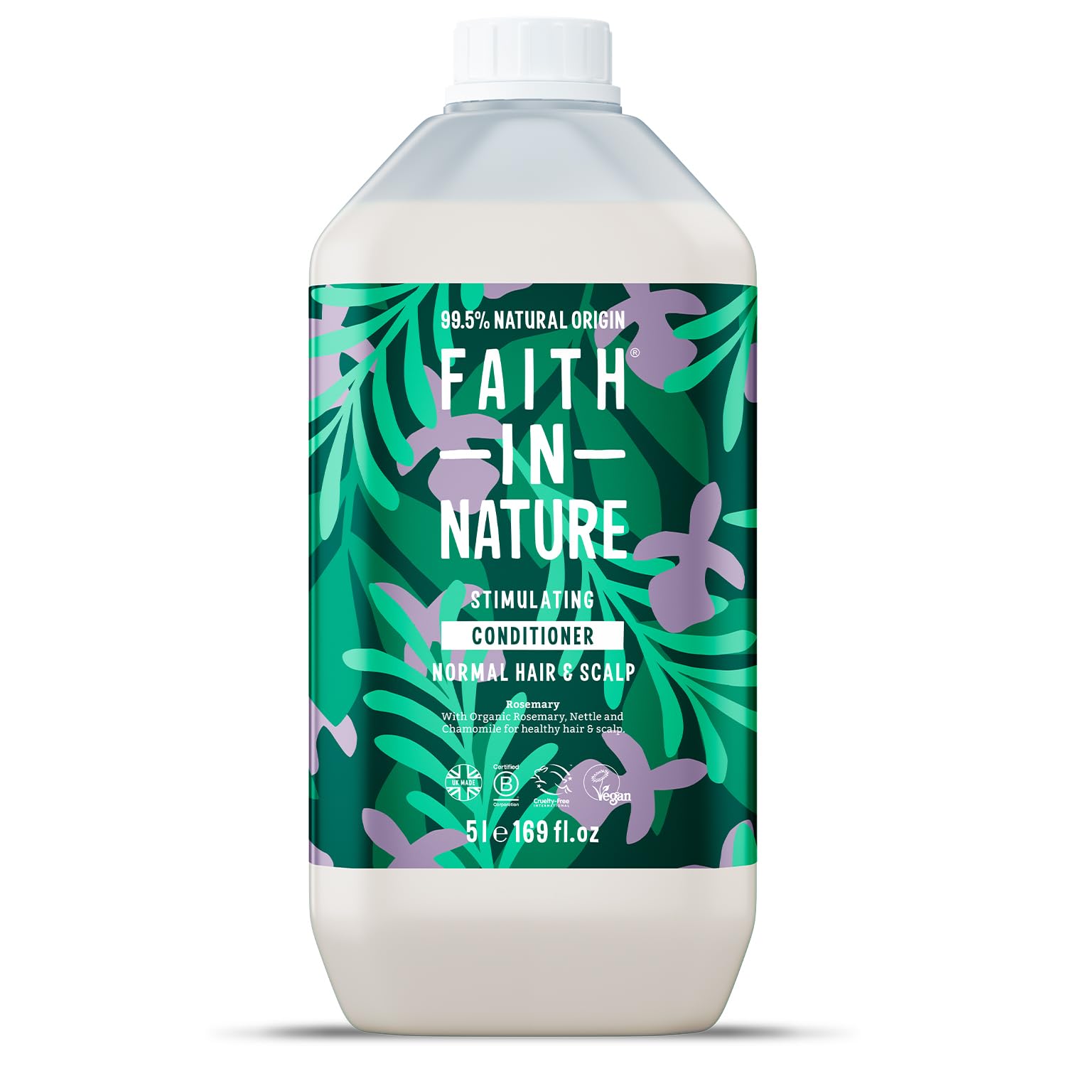 Faith In Nature Natural Rosemary Conditioner, Stimulating for Normal Hair & Scalp, Vegan & Cruelty Free, No SLS, Silicones or Parabens, 5L Refill Pack