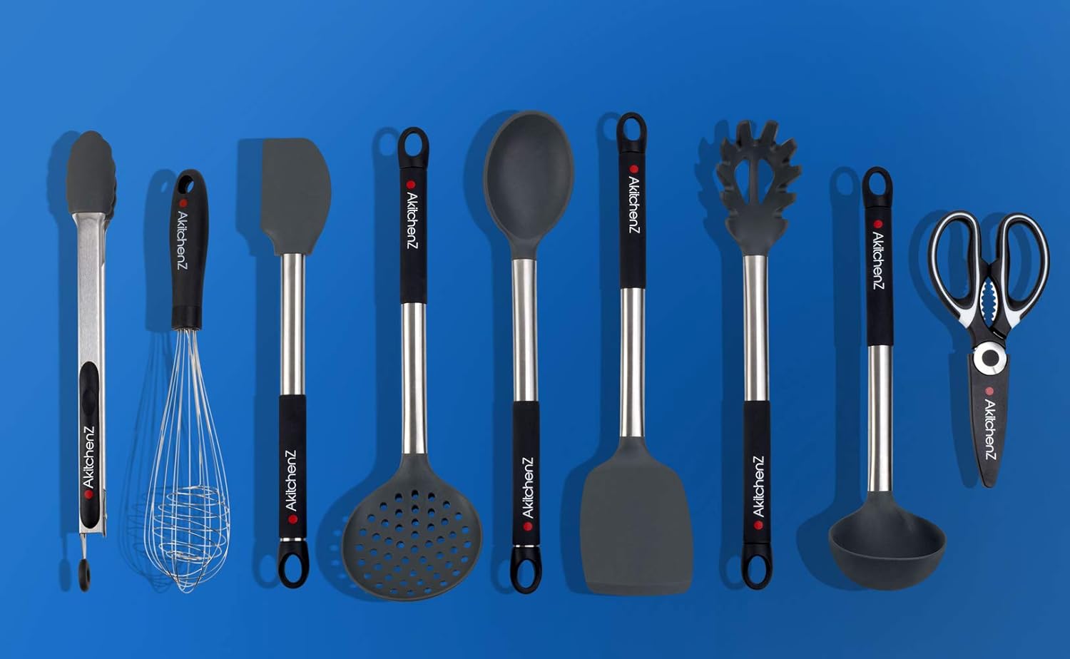 Kitchen Utensil Set 9 Kitchen Tool Set Silicone & Stainless Steel Utensils Heat Resistant Utensils Set Spatula Whisk Tongs Cooking Utensil Set Spoon Utensils Shears Kitchen Tools For Gift: Kitchen & Dining