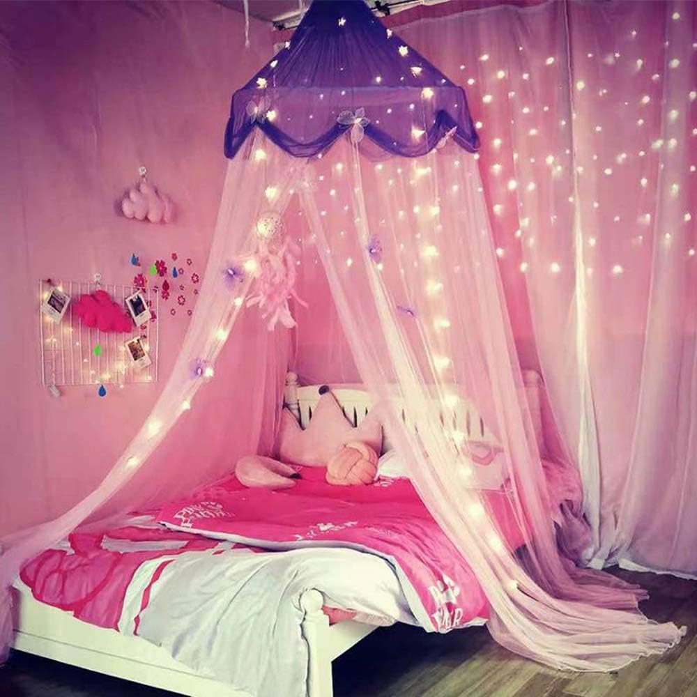 Nattey Comfort Blue Star Lace Net Canopy Curtain (Purple and Pink): Home & Kitchen
