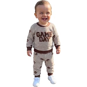 Lnzyyephy Toddler Baby Boy Football Outfit Embroidery Sweatshirt Pants Infant Fall Outfits 12 18 24 Months 2T 3T Boys Clothes