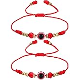 MECCANIXITY Red Evil Eye Bracelets for Women Men Family 2 Pcs Adjustable String Good Luck Protection Handmade Eye Bracelet Blessing Jewelry