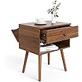 Mazefur Hidden Compartment Nightstands, Mid Century Modern Concealment Furniture, Bedside Table with Wood Legs, End Table with Storage Drawer for Bedroom (1,Walnut)