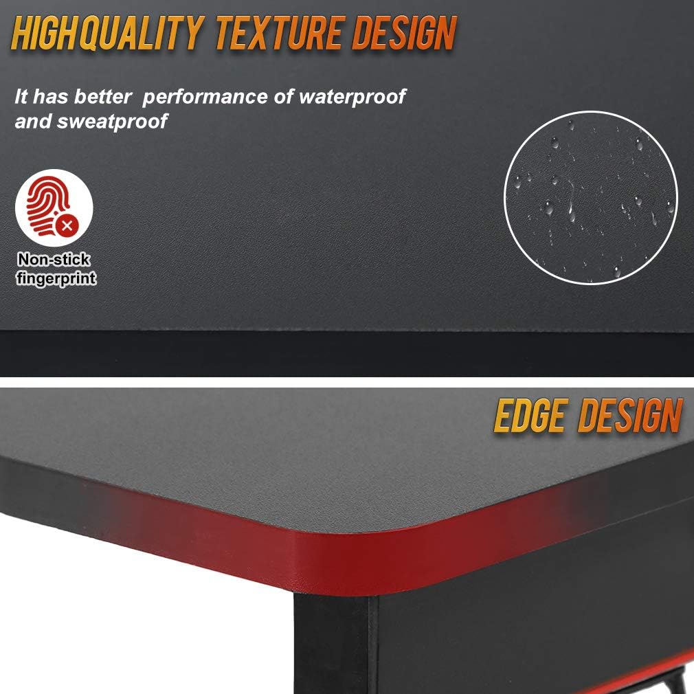 Gaming Desk Computer Desk Home Office Desk Racing Style Study DeskExtra Large Modern Ergonomic PC Carbon Fiber Writing Desk Table with Cup Holder Headphone Hook: Furniture & Decor