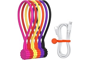 Rich&Ray Reusable Silicone Twist Ties, Magnetic Cable Ties with Strong Magnet for Organizing Cables, Hanging Stuff, Used in Many Ways or Just for Fun (6C - 6pack)