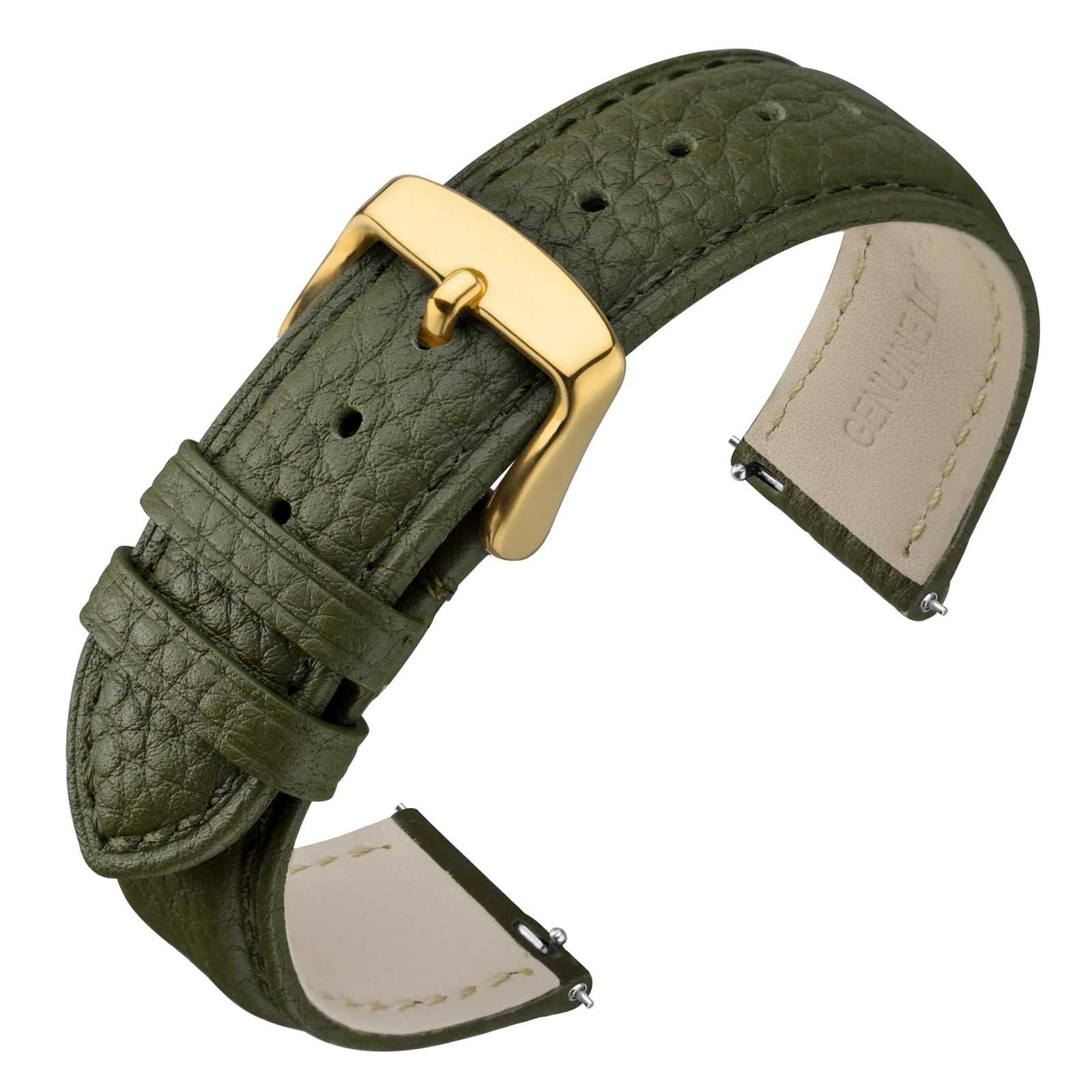 Photo 1 of ANNEFIT Watch Band 20mm, Quick Release Textured Padded Leather Straps with Gold Buckle for Men and Women (Army Green)