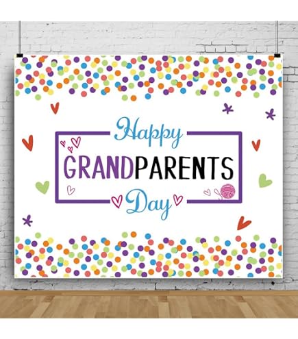 Fotohintergrund „Happy Grandparents Day“ – 1,5 X 0,9 M, Vinyl, Retro Kreidetafel-Design Mit Herzen & Blumen
