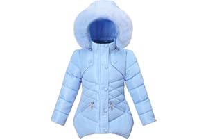 Podgina Kids Winter Girl Coat Fur Collar Hooded Puffer Jacket Clothes Parka Outerwears