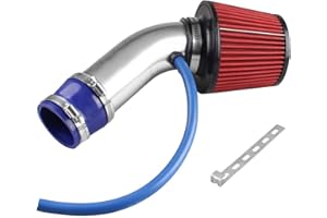 Sporacingrts 76mm 3" Universal Cold Air Intake Kit Aluminum Turbo Filter High-Flow Hose Air Intake Kit Performance Boost for Most Vehicles (Silver)