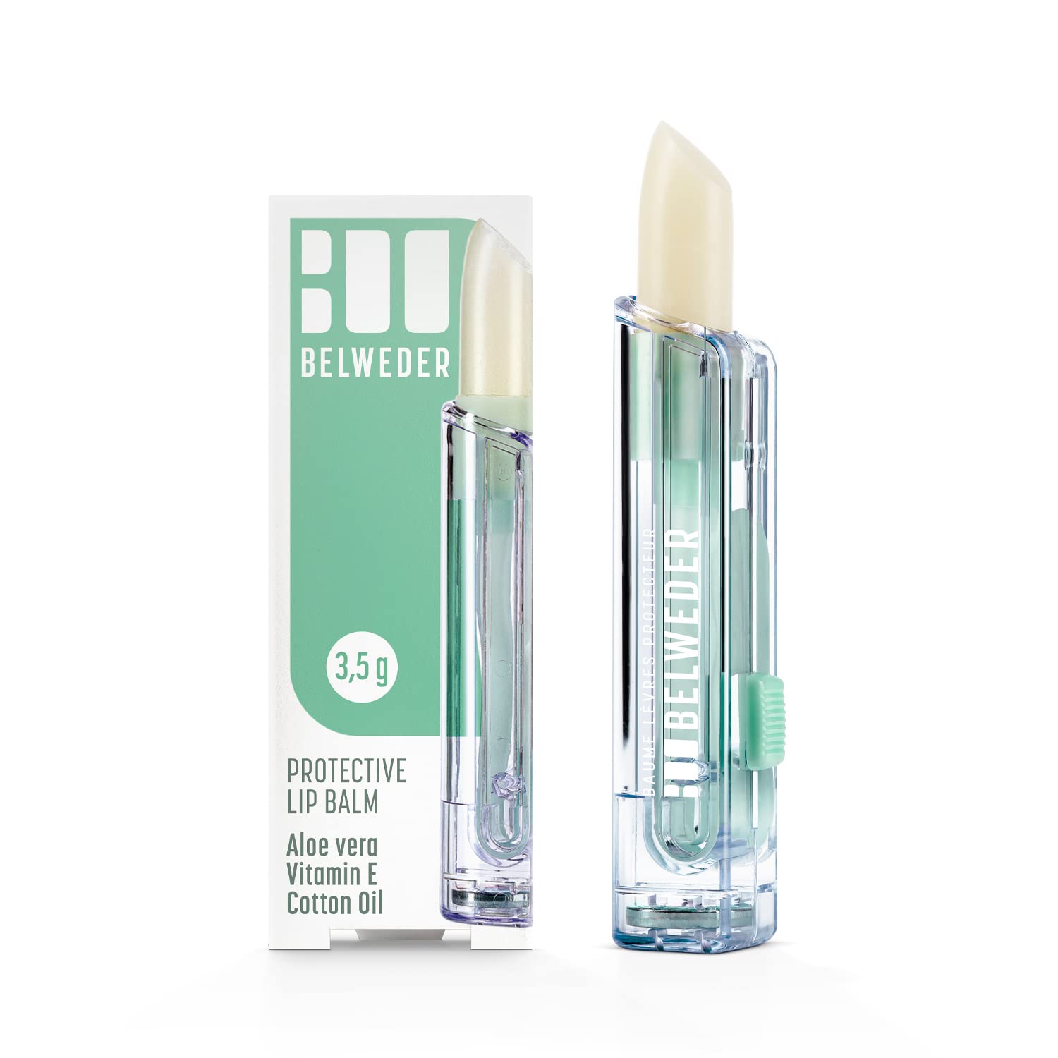 BELWEDER - Protective Lip Balm with Aloe vera, Vitamin E, Cottonseed Oil - Lips Protection, Hydration and Regeneration - Lipstick Transparent - Lip Care for Men and Women (1 Stick of 3,5g)