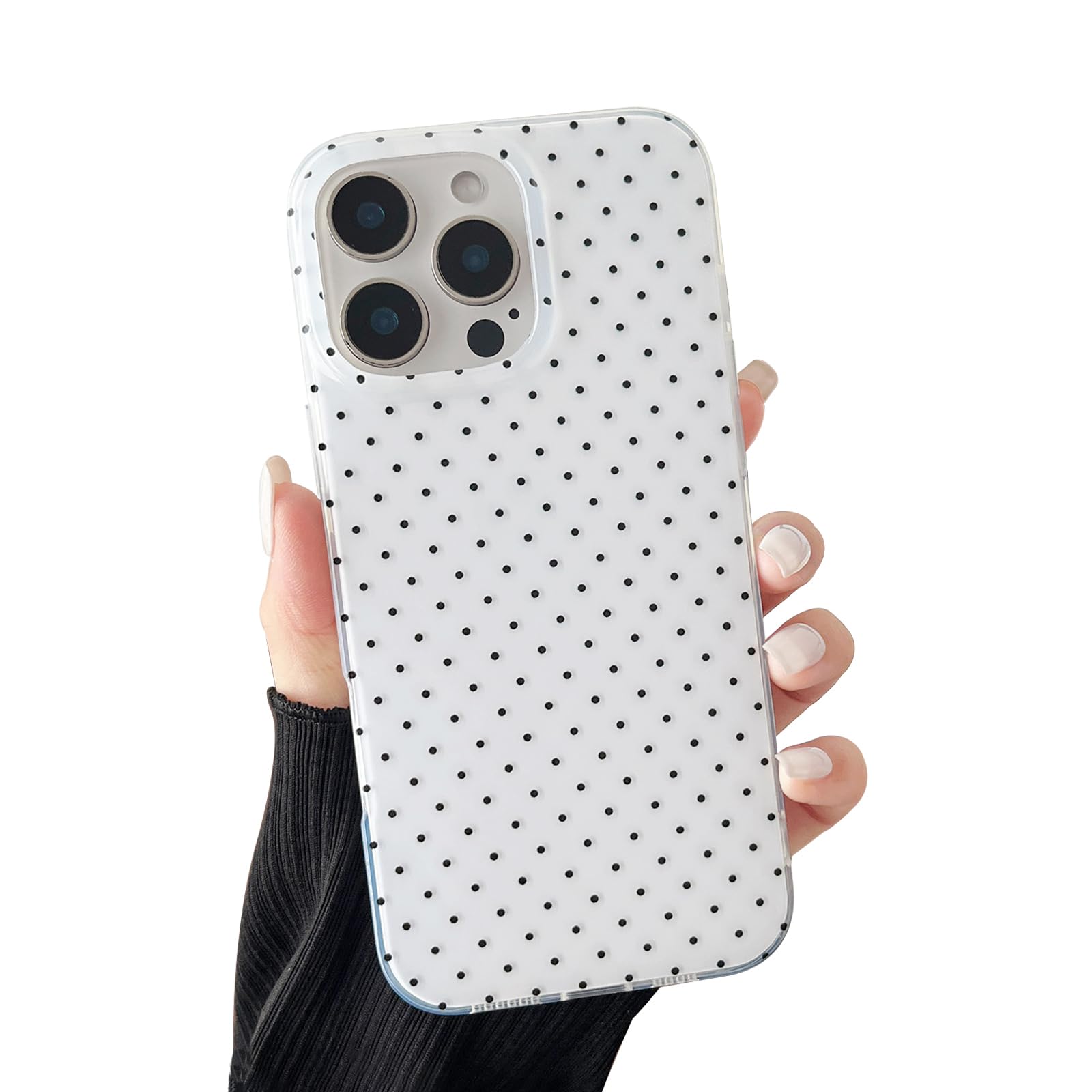 CHEDEMK Compatible with iPhone 12/12 Pro Case, Fashion Cute Aesthetic Polka Dot Pattern Cover for Women, Shockproof Slim Soft TPU and Hard PC Protective Phone Case for iPhone 12/12 Pro 6.1"- White