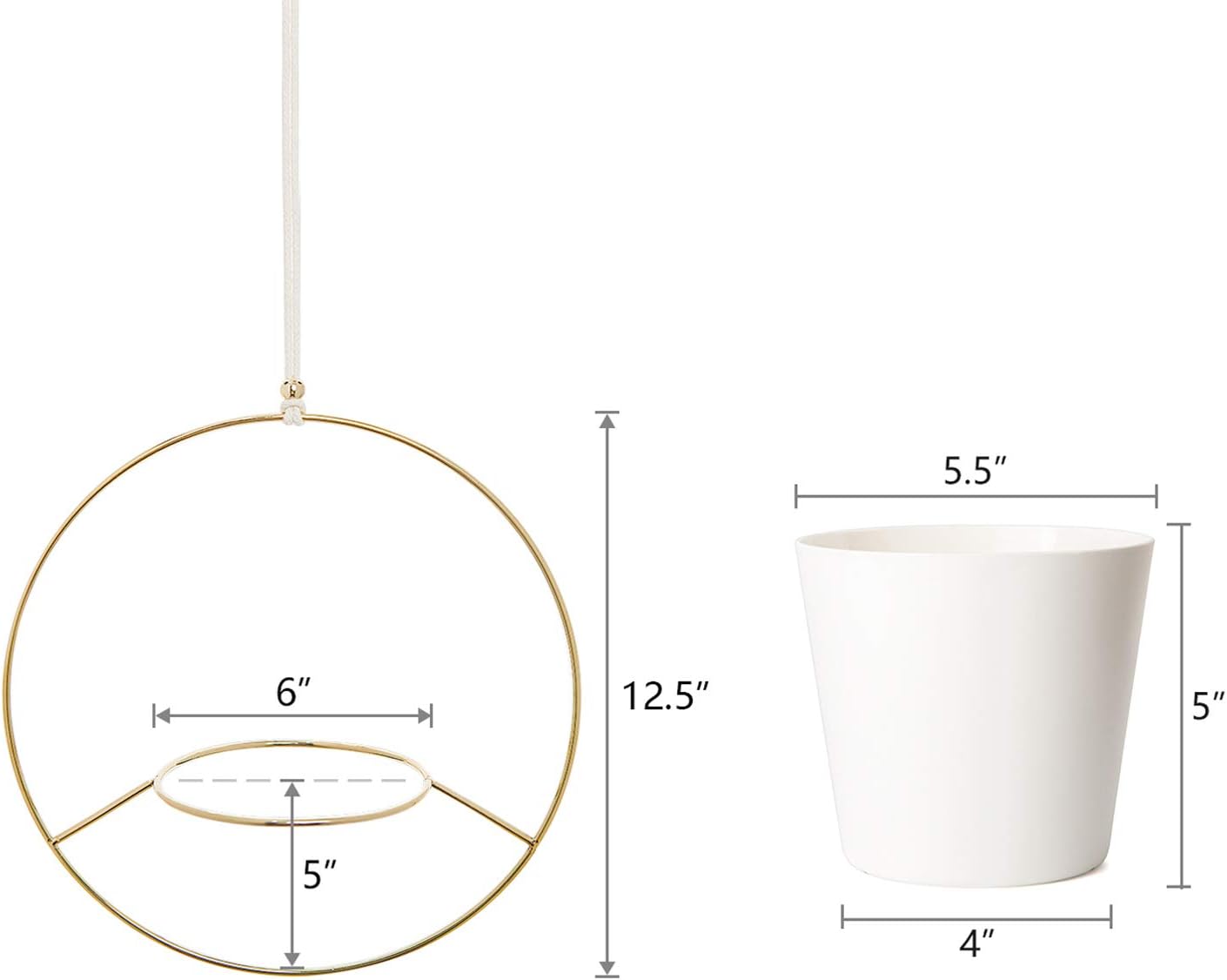 Mkono Boho Hanging Planter, Set of 2 Round Metal Plant Hanger with Plastic Plant Pot, Modern Wall and Ceiling Planter Mid Century Flower Pot Holder, Fits 6 Inch Planter (Plastic Pots Included), Gold: Garden & Outdoor
