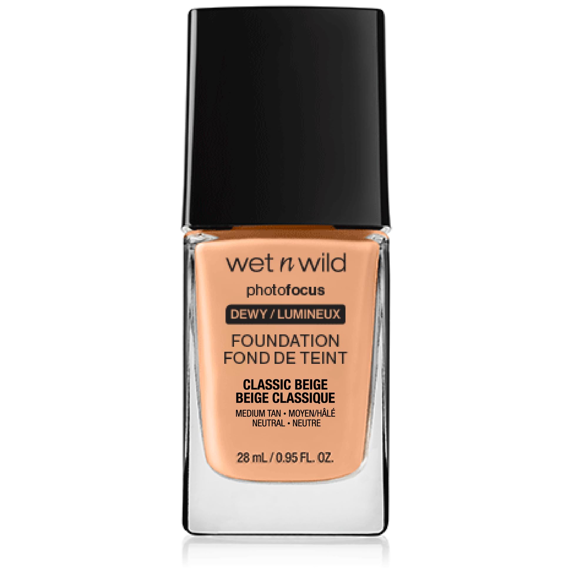 Wet n Wild Photo Focus Dewy Foundation, Hydrating Liquid Foundation for Normal to Dry Skin, Flash-Proof No White Cast, Buildable Radiant Finish, Classic Beige