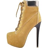 Richealnana Women's Platform Lace Up Stiletto Heel Ankle Boots