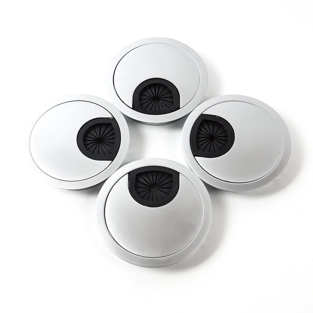 4 x 53mm Desk Table Grommet Cable Tidies PC Computer Stainless Steel Cable Hole Covers