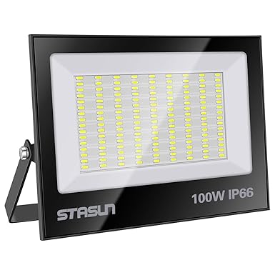 STASUN 100W LED Flutlicht Outdoor-Sicherheitsleuchte, 10000LM, 6000K Tageslichtweiß, IP66 Wasserdicht LED Strahler, 24 Monate
