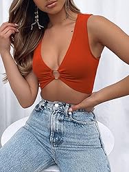 AEVZIV Sexy Crop Tops for Women Sleeveless Deep V