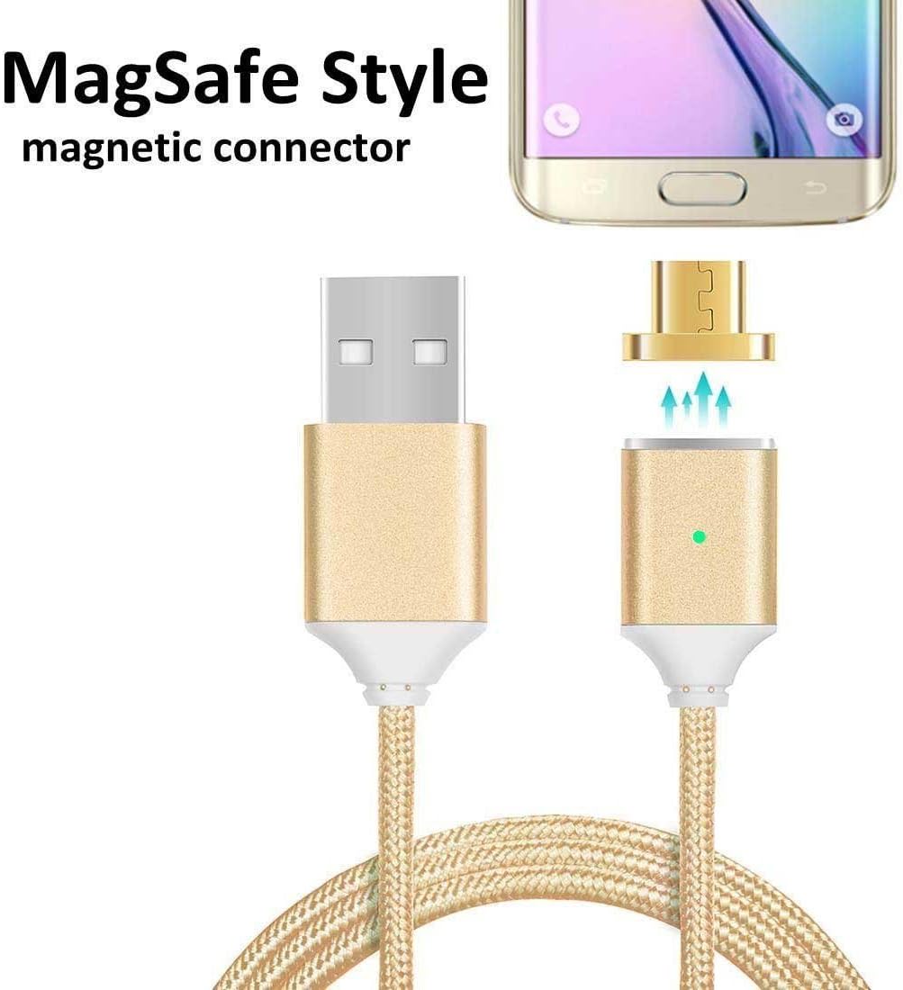 [2018 Upgraded] Magnetic Micro USB Cable Nylon Braided Fast Charger, Reversible Detachable Cord with LED Indicator Adapter for Android Samsung Moto LG Kindle Fire HTC Huawei 3 Ft Gold