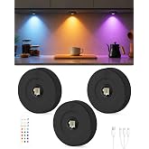Yiliaw Under Cabinet Rechargeable Puck Lights with Remote Control,Multi-Use Under Cabinet Lighting for Kitchen Wardrobe,Black-3 Pack