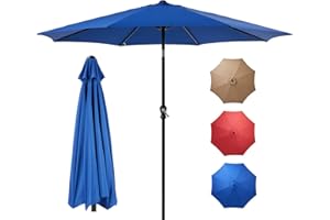 OLIXIS 9ft Patio Umbrella with Tilt and Crank Button & 8 Sturdy Ribs Waterproof, Patio Table Umbrella Perfect for Poolside, Terrace, Beach and Outdoor Restaurant, Blue