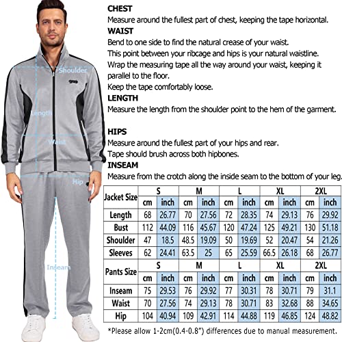 Men’s Sports Athletic Tracksuit with Set 2 Piece Full Zip Sweatsuit Grey Large