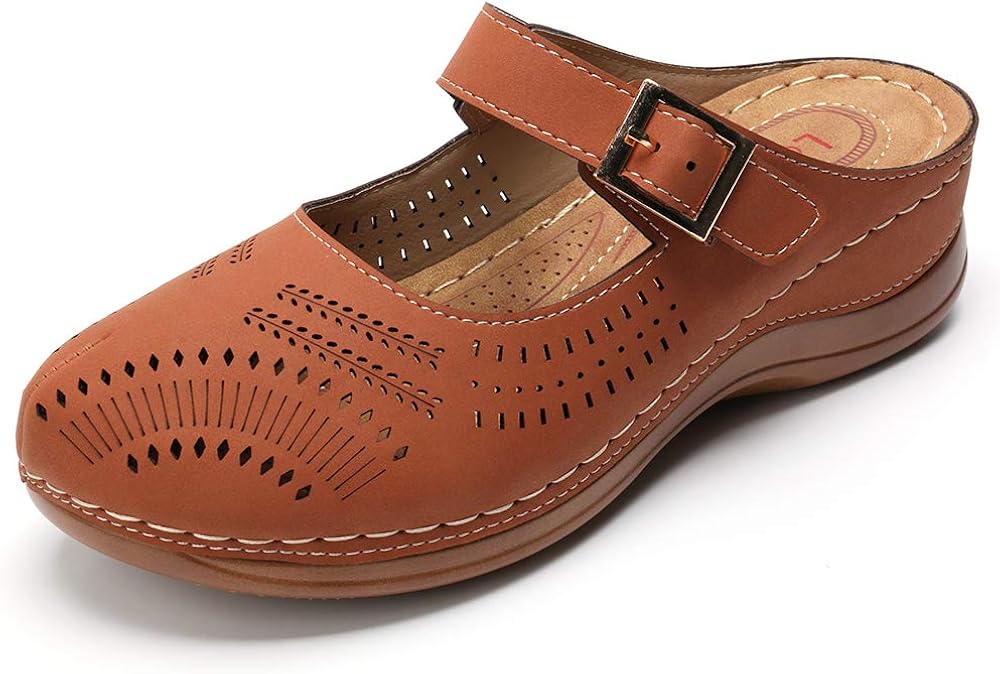 Gracosy Zuecos Para Mujer Cuero Verano Loafer Ahuecar Mules Zapatillas 