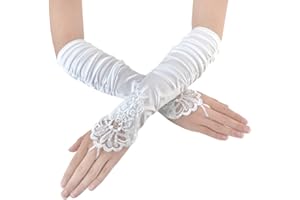 JISEN Women 20s Satin gloves Formal Bridal Banquet Party Wedding Opera Colorful Mitten