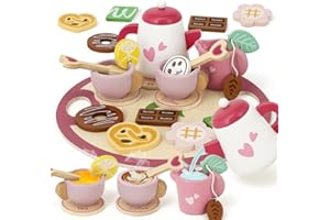 JOOMLAFLY Wooden Tea Party Set for Little Girls 20PCS Tea Sets for Toddlers 3-5 Gift for 3 Year Old Girl-Storage Bag Included