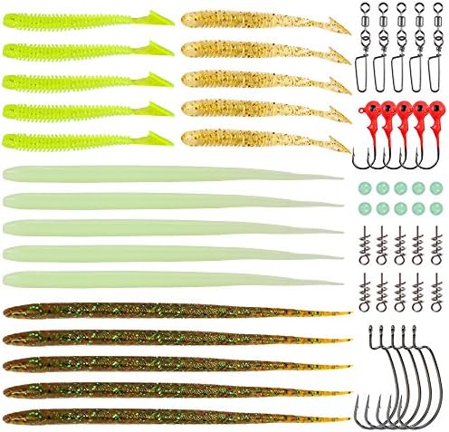 WSNDY Fishing Lure Set Baits Tackle Soft Fishing Lures, 123pcs Soft Plastic Lures Tackle Set for Freshwater Saltwater Bass Trout Salmon