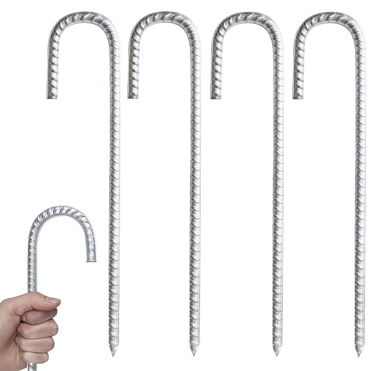 Heavy Duty Steel Ground Stakes, J Hooks Anchors Anchorage Stakes Tent Pegs, Garden Stake Pegs – Suitable for Tents, Trampolines, Bouncy, Camping, Football Nets, Football Nets (4)