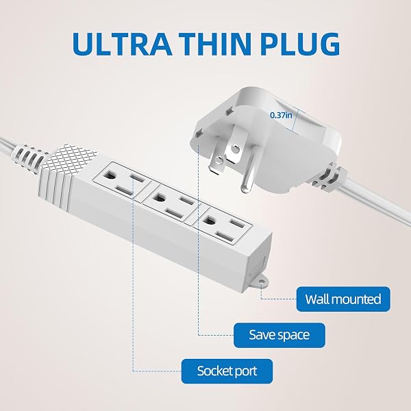 TIFFCOFIO 3 PRONG FLAT PLUG OUTLET STRIP, 18 FEET EXTENSION CORD, 9 FT ON EACH SIDE, 3 GROUNDED OUTLETS WITH MOUNTING HOLES, 13A/1625W, 16 AWG (TWIN OUTLETS, 9FT)